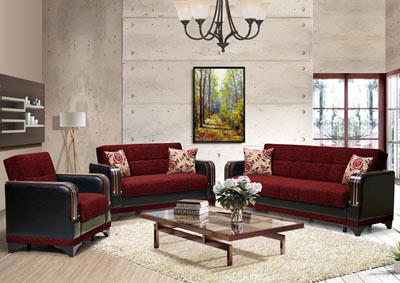 Almira Burgundy Polyester Sofabed, Loveseat & Armchair