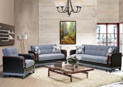 Almira Gray Polyester Sofabed & Loveseat