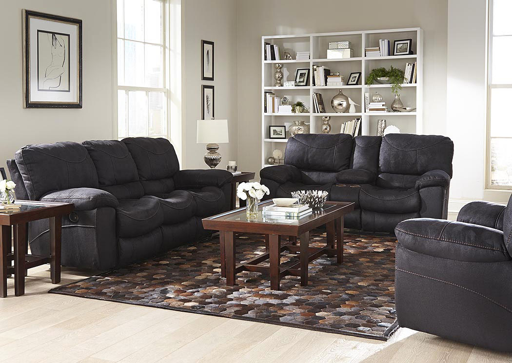 Terrance Black Reclining Sofa and Console Loveseat w/Storage & Cupholders,ABF Catnapper