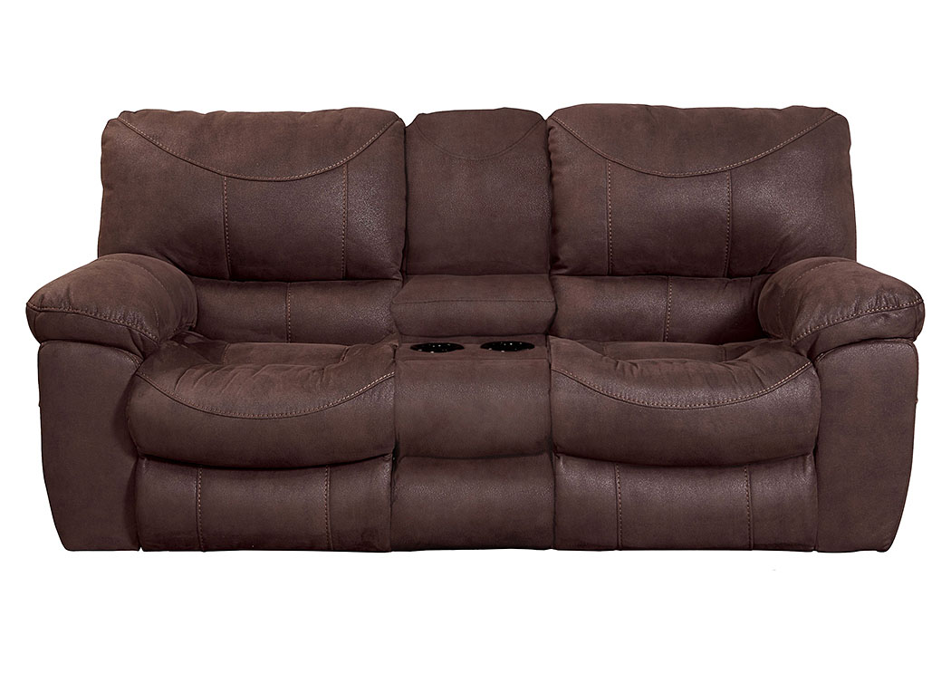 Terrance Chocolate Reclining Console Loveseat w/Storage & Cupholders,ABF Catnapper