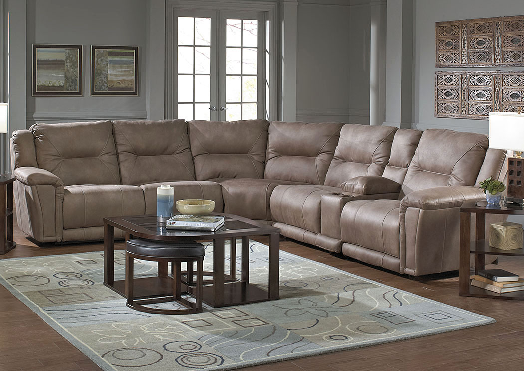 Montgomery Cement Lay Flat Left Facing Recliner Sectional w/Console Storage Box,ABF Catnapper