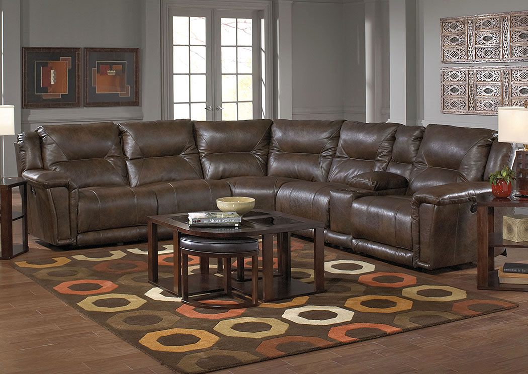 Montgomery Timber Lay Flat Recliner Sectional w/Console Storage Box,ABF Catnapper