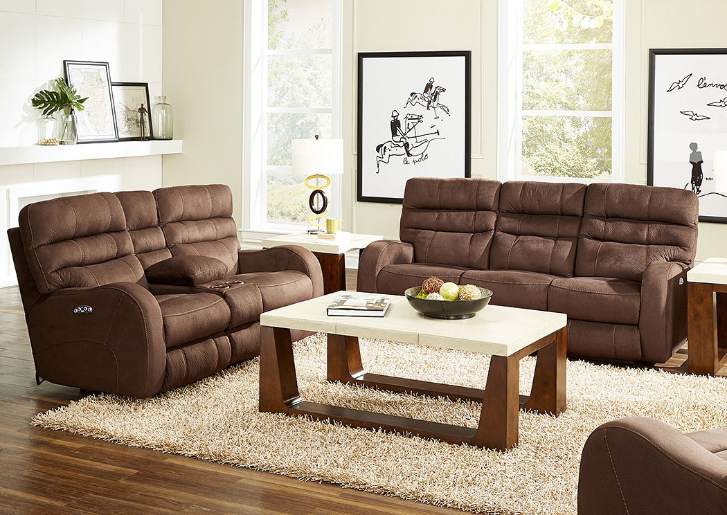 Kelsey Walnut Power Headrest Power Lay Flat Reclining Sofa and Console Loveseat,ABF Catnapper