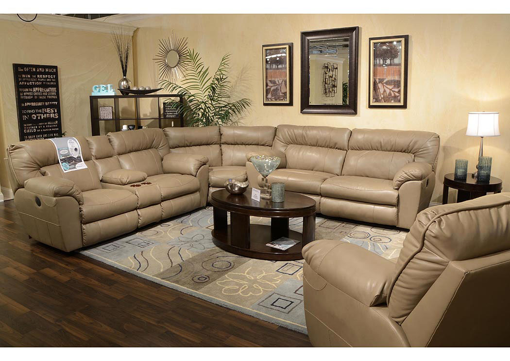 Nolan Putty Bonded Leather Extra Wide Reclining Sectional,ABF Catnapper