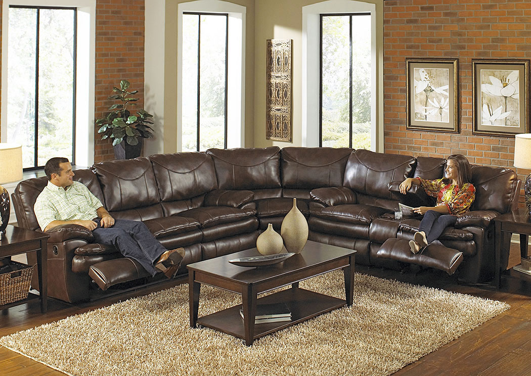 Perez Chestnut Bonded Leather Reclining Sectional,ABF Catnapper