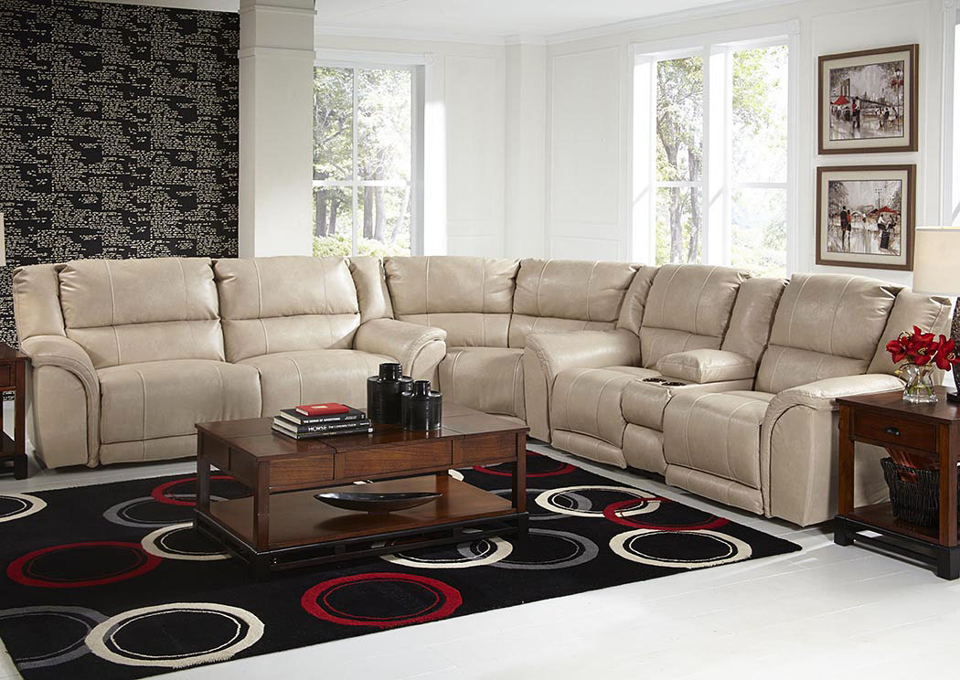 Carmine Pebble Bonded Leather Lay Flat Reclining Sectional,ABF Catnapper