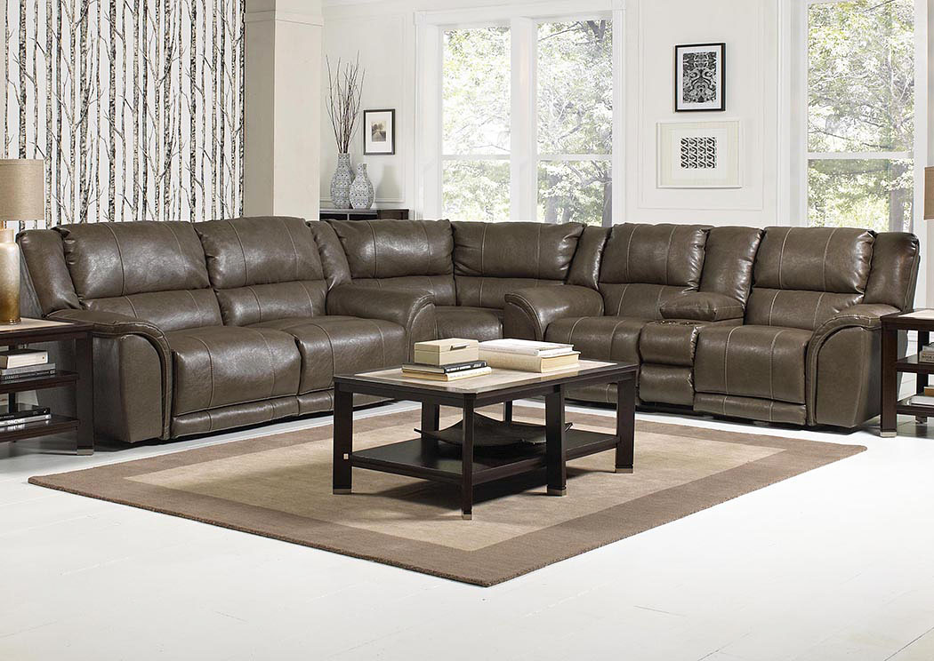 Carmine Smoke Bonded Leather Lay Flat Reclining Sectional,ABF Catnapper