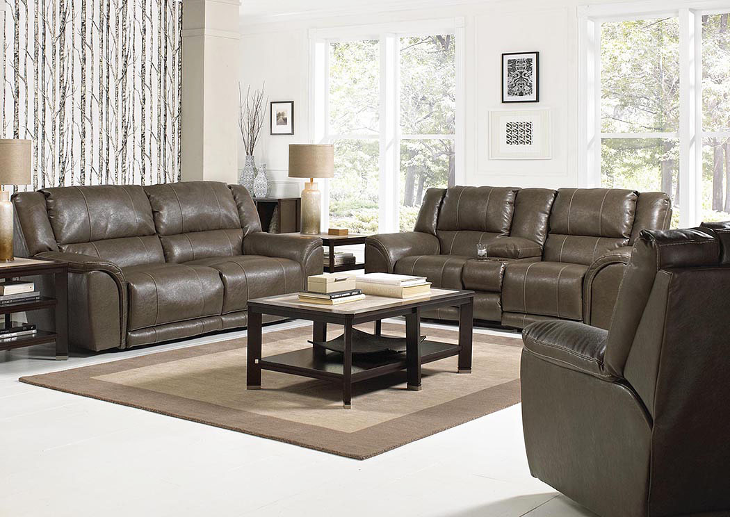 Carmine Smoke Bonded Leather Lay Flat Reclining Console Loveseat w/ Dual USB Port,ABF Catnapper