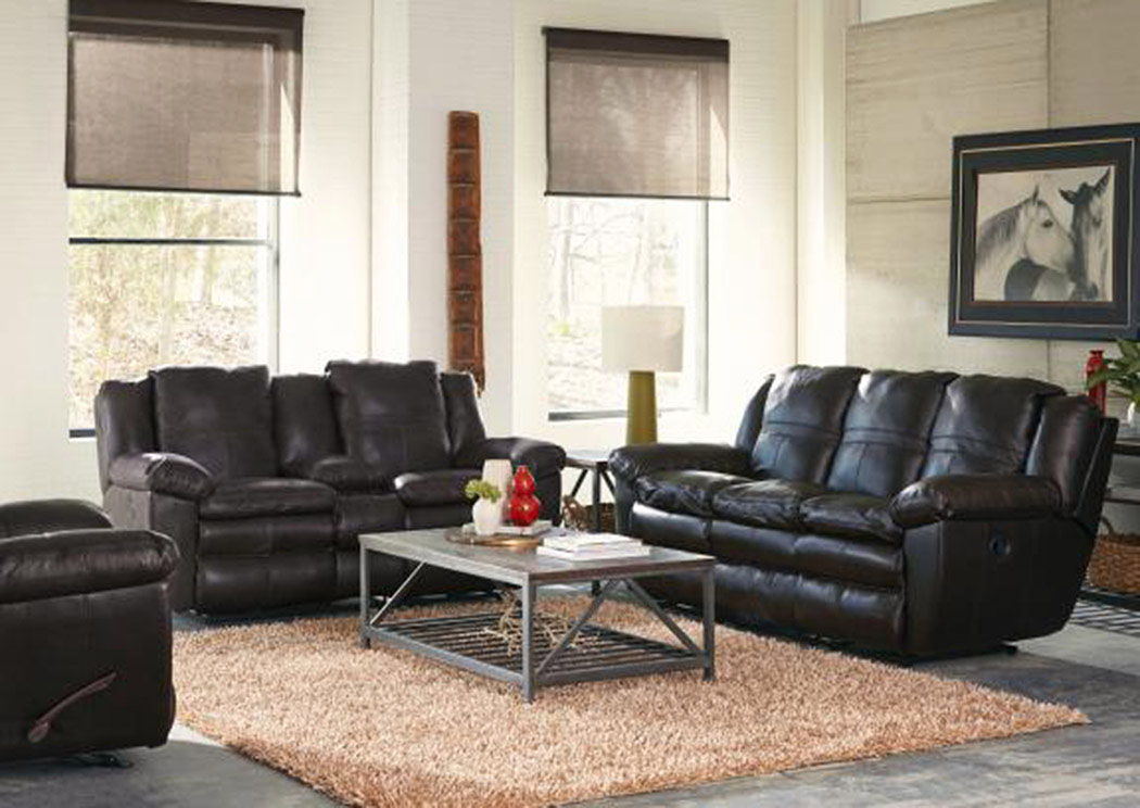 Aria Chocolate Top Grain Leather Lay Flat Reclining Console Loveseat,ABF Catnapper