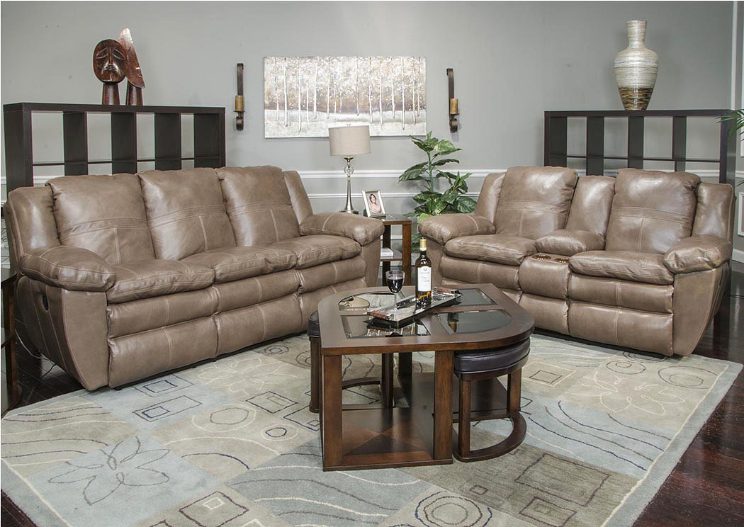 Aria Smoke Top Grain Leather Lay Flat Reclining Sofa & Console Loveseat,ABF Catnapper