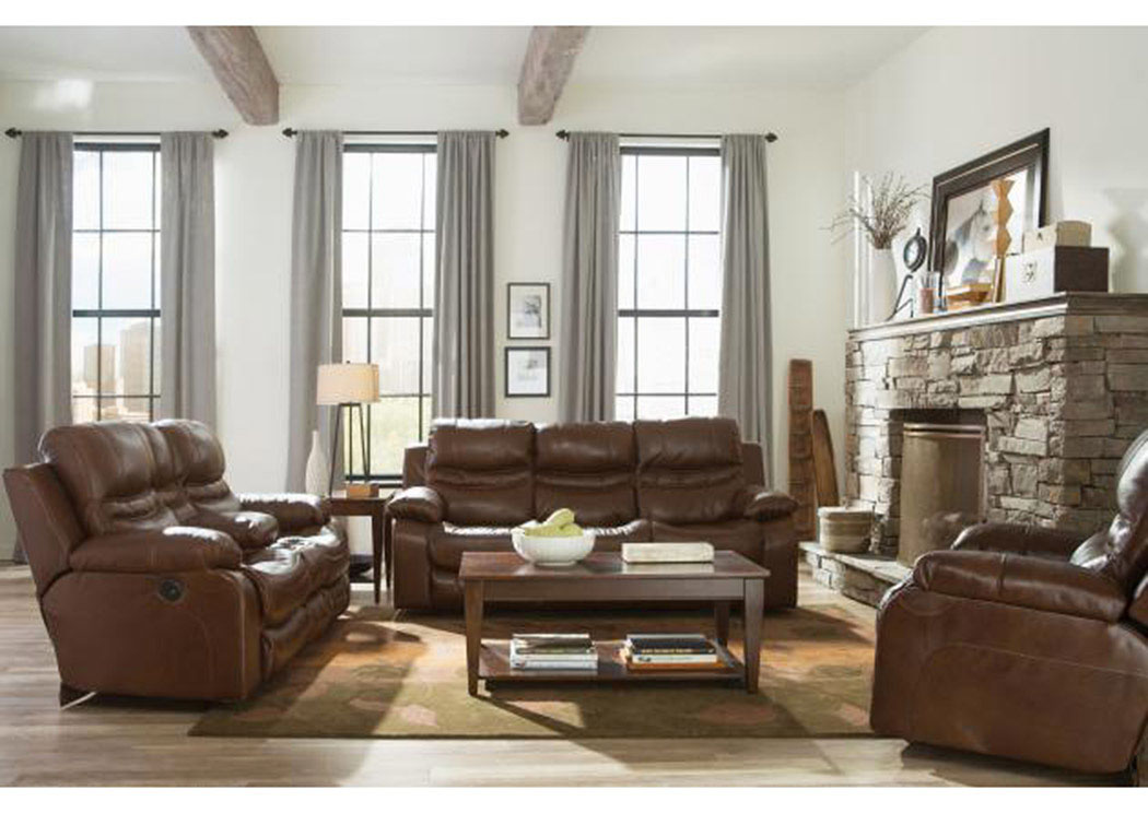 Patton Chestnut Top Grain Leather Lay Flat Reclining Sofa & Console Loveseat,ABF Catnapper