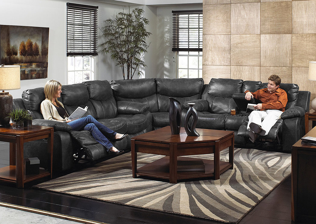 Catalina Steel Bonded Leather Reclining Sofa & Console Loveseat w/ Storage & Cupholders,ABF Catnapper