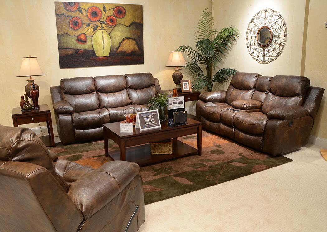 Catalina Timber Bonded Leather Reclining Sofa & Console Loveseat w/ Storage & Cupholders,ABF Catnapper