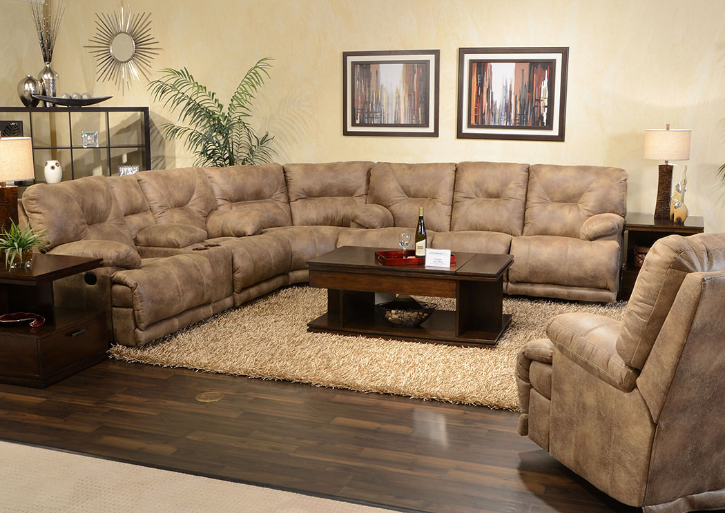 Voyager Brandy Lay Flat Reclining Sofa Sectional,ABF Catnapper