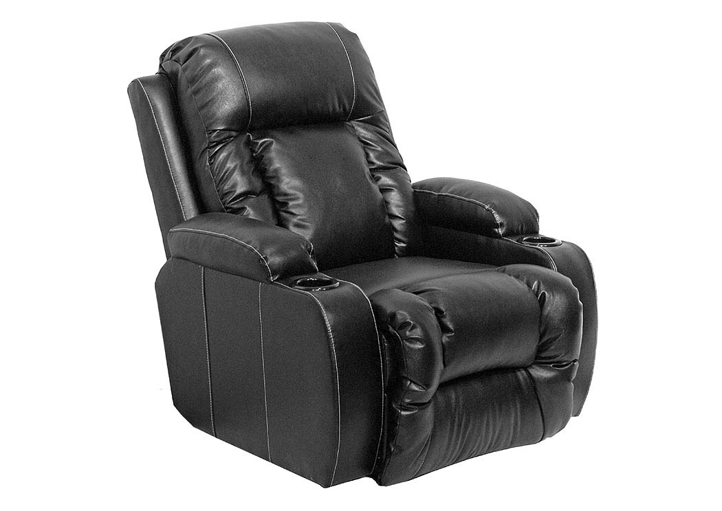 Top Gun Black Bonded Leather Media Chaise "Inch-Away" Recliner w/ Cupholders,ABF Catnapper