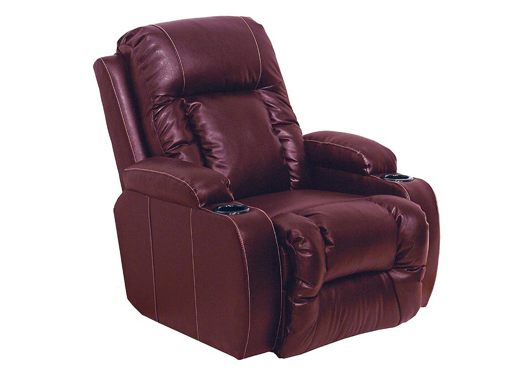 Top Gun Red Bonded Leather Media Chaise "Inch-Away" Recliner w/ Cupholders,ABF Catnapper