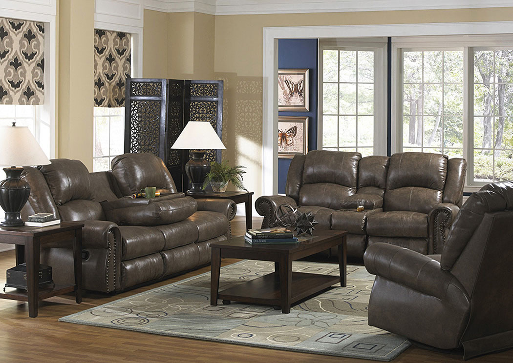 Livingston Smoke Top Grain Leather Reclining Sofa w/ Drop Down Table,ABF Catnapper