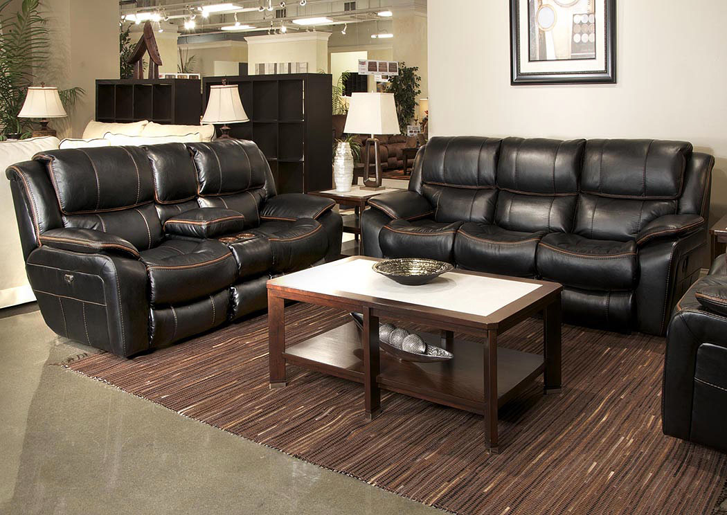 Beckett Black Reclining Sofa & Console Loveseat w/Storage & Cupholders & USB Port,ABF Catnapper