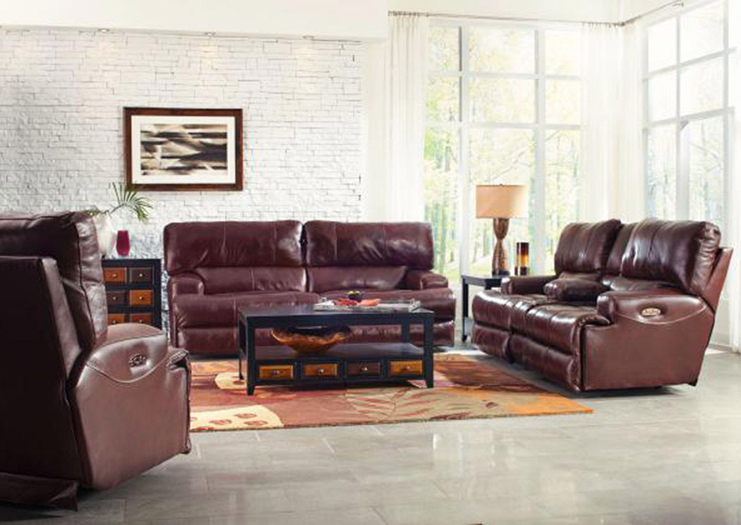 Wembley Walnut Top Grain Leather Lay Flat Reclining Sofa & Console Loveseat,ABF Catnapper