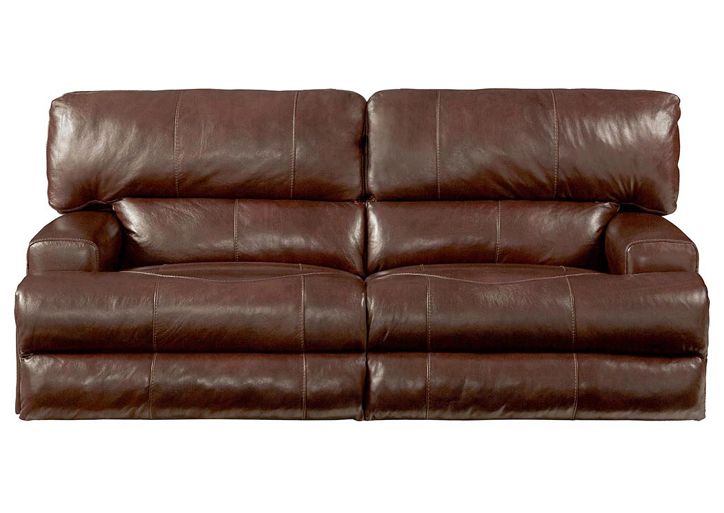 Wembley Walnut Top Grain Leather Lay Flat Reclining Sofa,ABF Catnapper