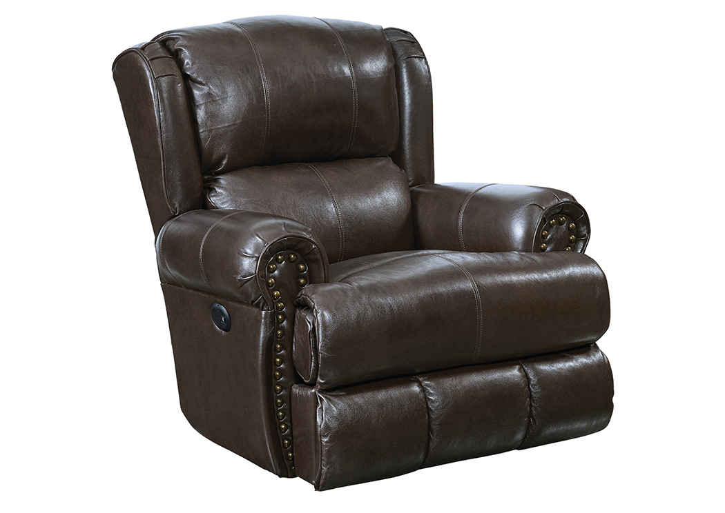 Duncan Chocolate Top Grain Leather Deluxe Glider Recliner,ABF Catnapper