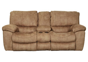Image for Terrance Caramel Reclining Console Loveseat w/Storage & Cupholders