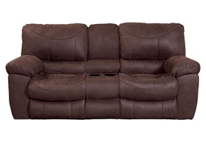 Image for Terrance Chocolate Reclining Console Loveseat w/Storage & Cupholders