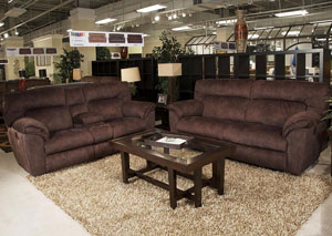 Image for Nichols Chestnut Lay Flat Reclining Sofa and Console Loveseat w/Storage & Cupholders