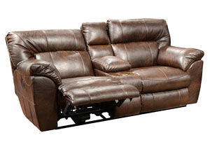 Image for Nolan Godiva Bonded Leather Extra Wide Reclining Console Loveseat w/ Storage & Cupholders