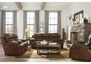 Image for Patton Chestnut Top Grain Leather Lay Flat Reclining Sofa & Console Loveseat