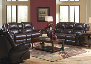 Image for Livingston Redwood Top Grain Leather Reclining Sofa & Console Loveseat