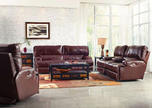 Image for Wembley Walnut Top Grain Leather Lay Flat Reclining Sofa & Console Loveseat