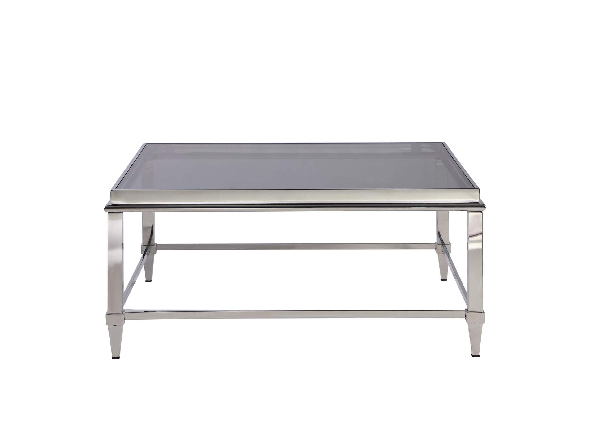 Contemporary Square Cocktail Table With Glass Top & Gray Trim,Chintaly Imports
