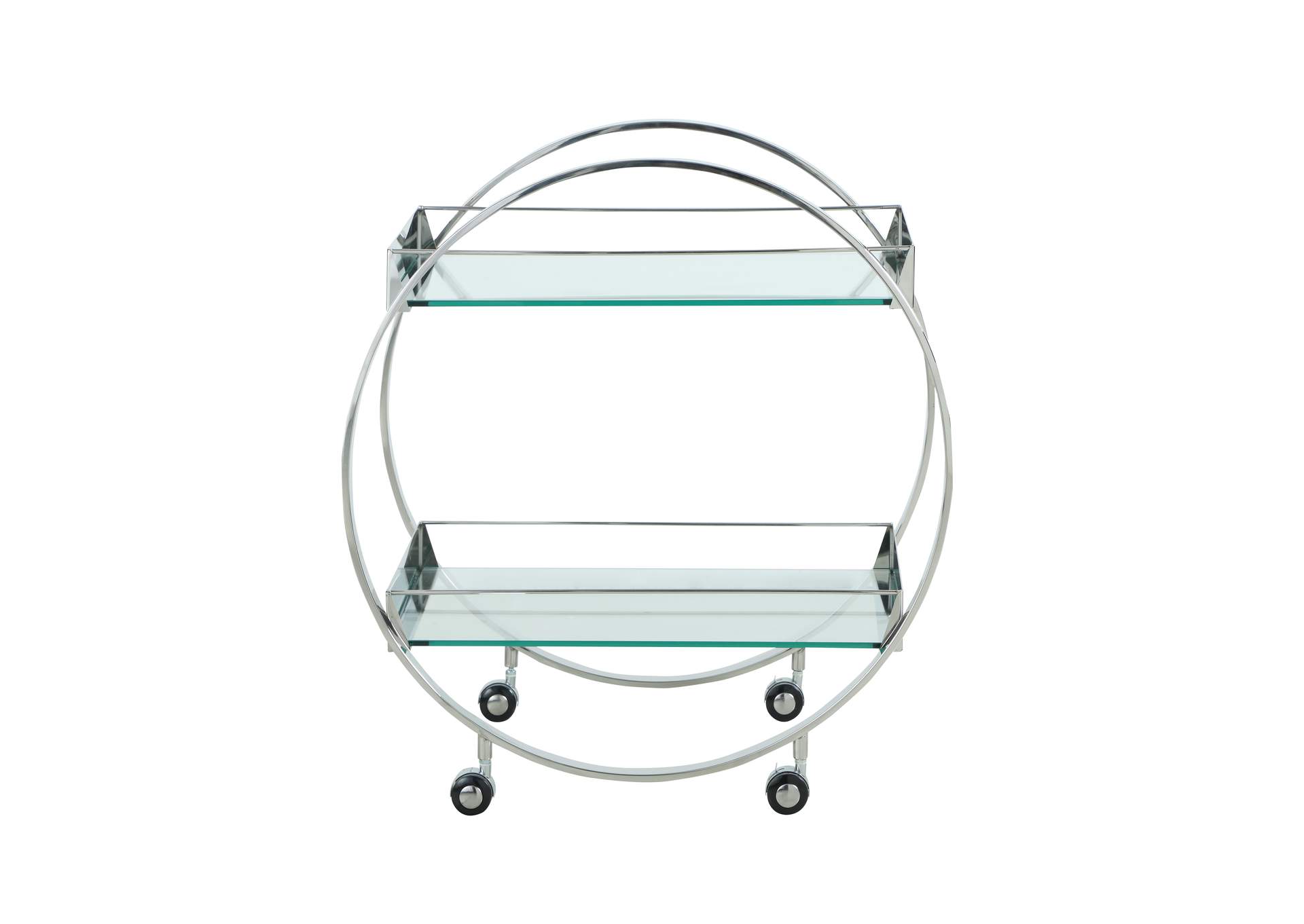 Contemporary Circular Tea Cart With Glass Shelves,Chintaly Imports