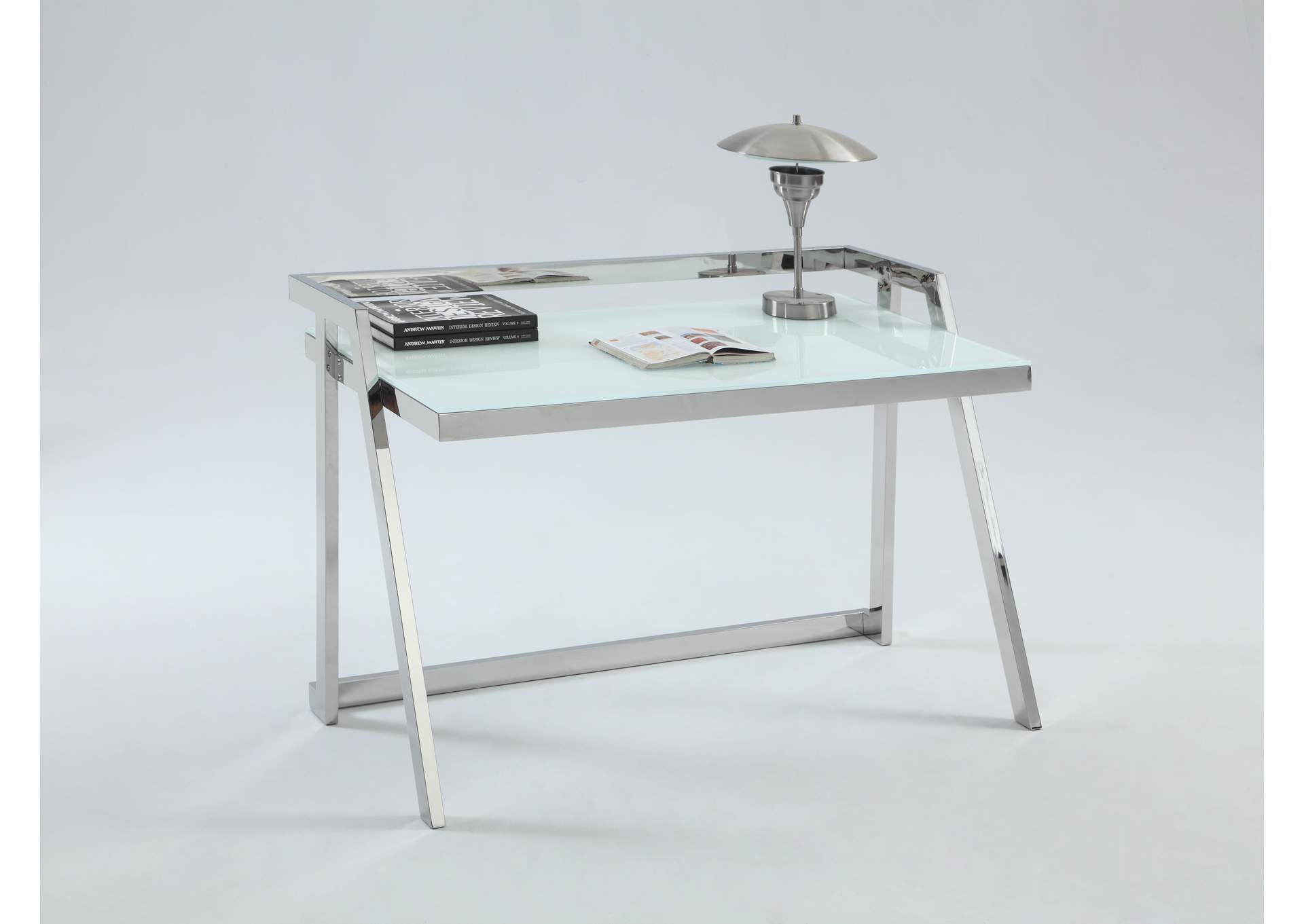 Contemporary Computer Desk With Starphire Glass,Chintaly Imports