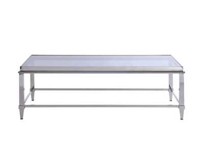 Contemporary Rectangular Cocktail Table With Glass Top & Gray Trim