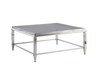 Contemporary Square Cocktail Table With Glass Top & Gray Trim