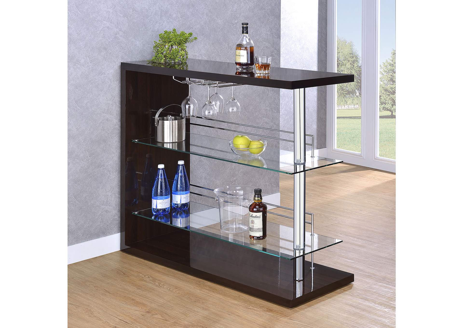 Prescott Rectangular 2-shelf Bar Unit Glossy Cappuccino,Coaster Furniture