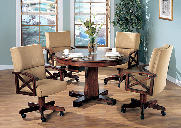Black & Oak Convertible Dining Table w/ 4 Game Chairs,ABF Coaster Furniture