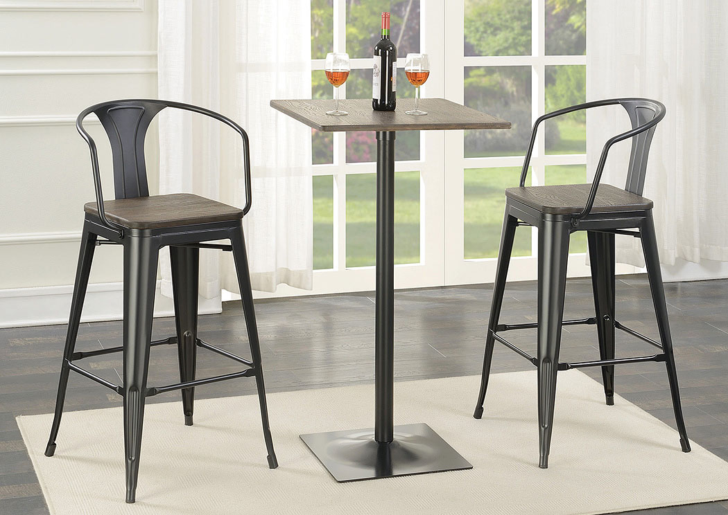 Dark Elm Bar Table w/2 Stools,ABF Coaster Furniture
