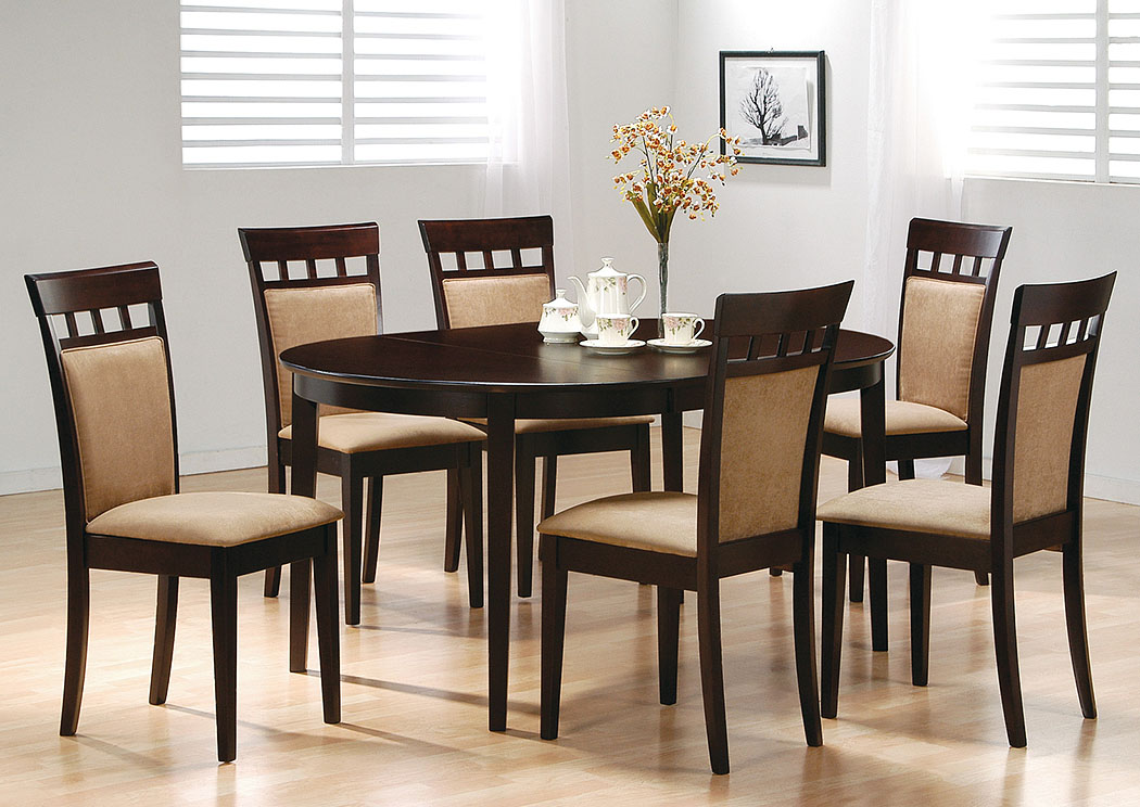 Cappuccino Oval Dining Table w/ 6 Side Chairs,ABF Coaster Furniture