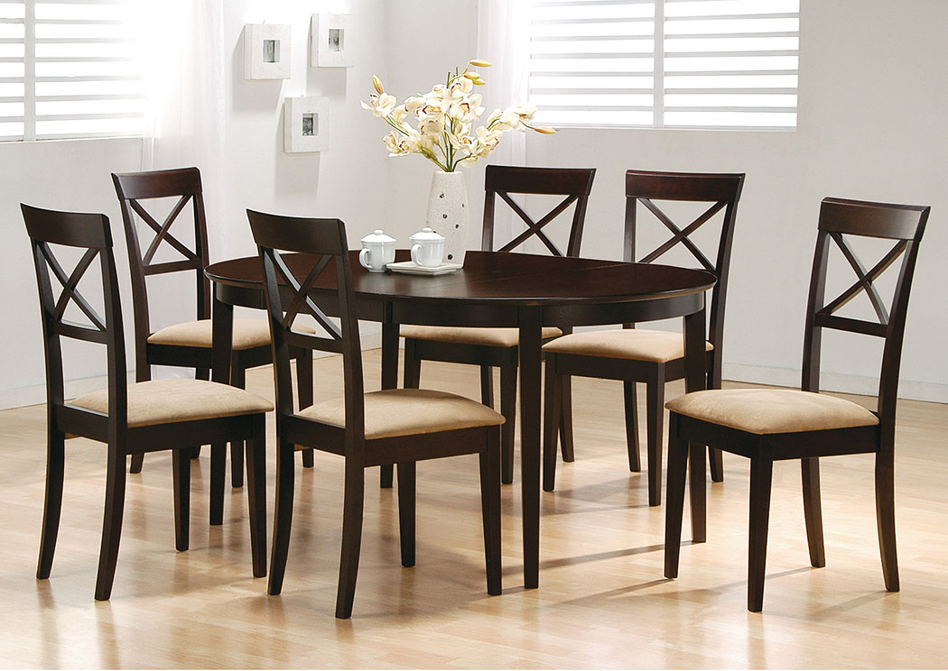 Cappuccino Oval Dining Table w/ 6 Side Chairs,ABF Coaster Furniture