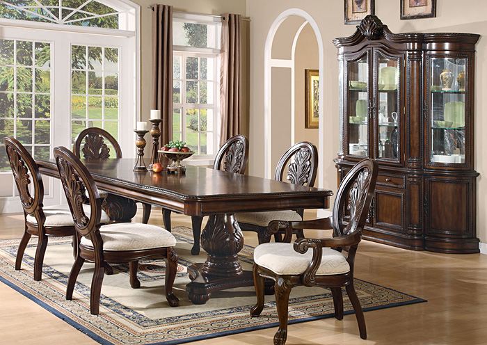 Tabitha Dark Cherry Pedestal Dining Table w/ 4 Side Chairs, 2 Arm Chairs, Buffet & Hutch,ABF Coaster Furniture