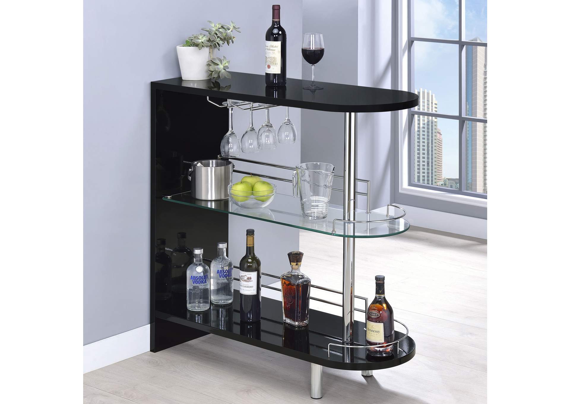 Adolfo 3-tier Bar Table Glossy Black and Clear,Coaster Furniture