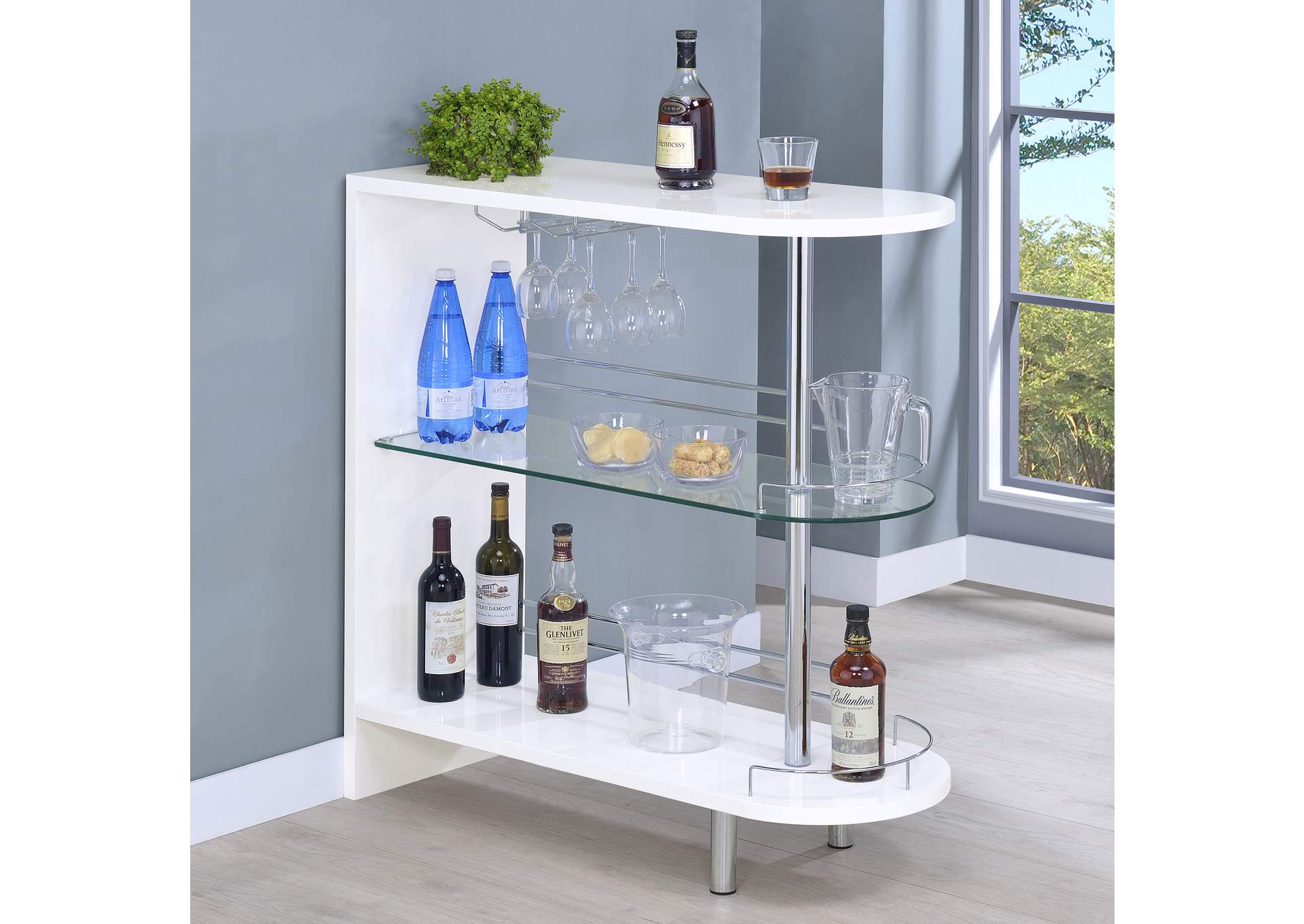 Adolfo 3-tier Bar Table Glossy White and Clear,Coaster Furniture