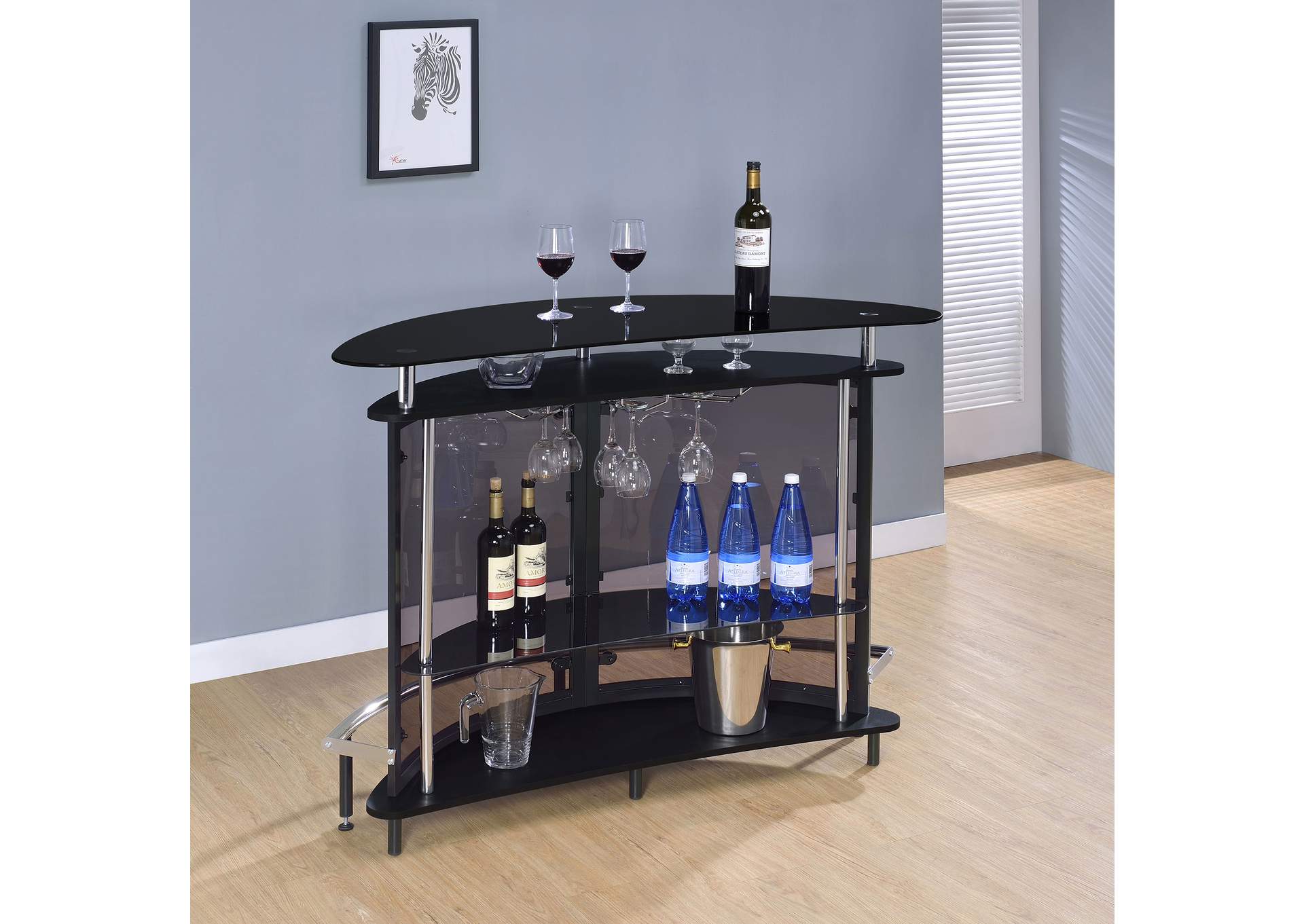 Amarillo 2-tier Bar Unit Black and Chrome,Coaster Furniture