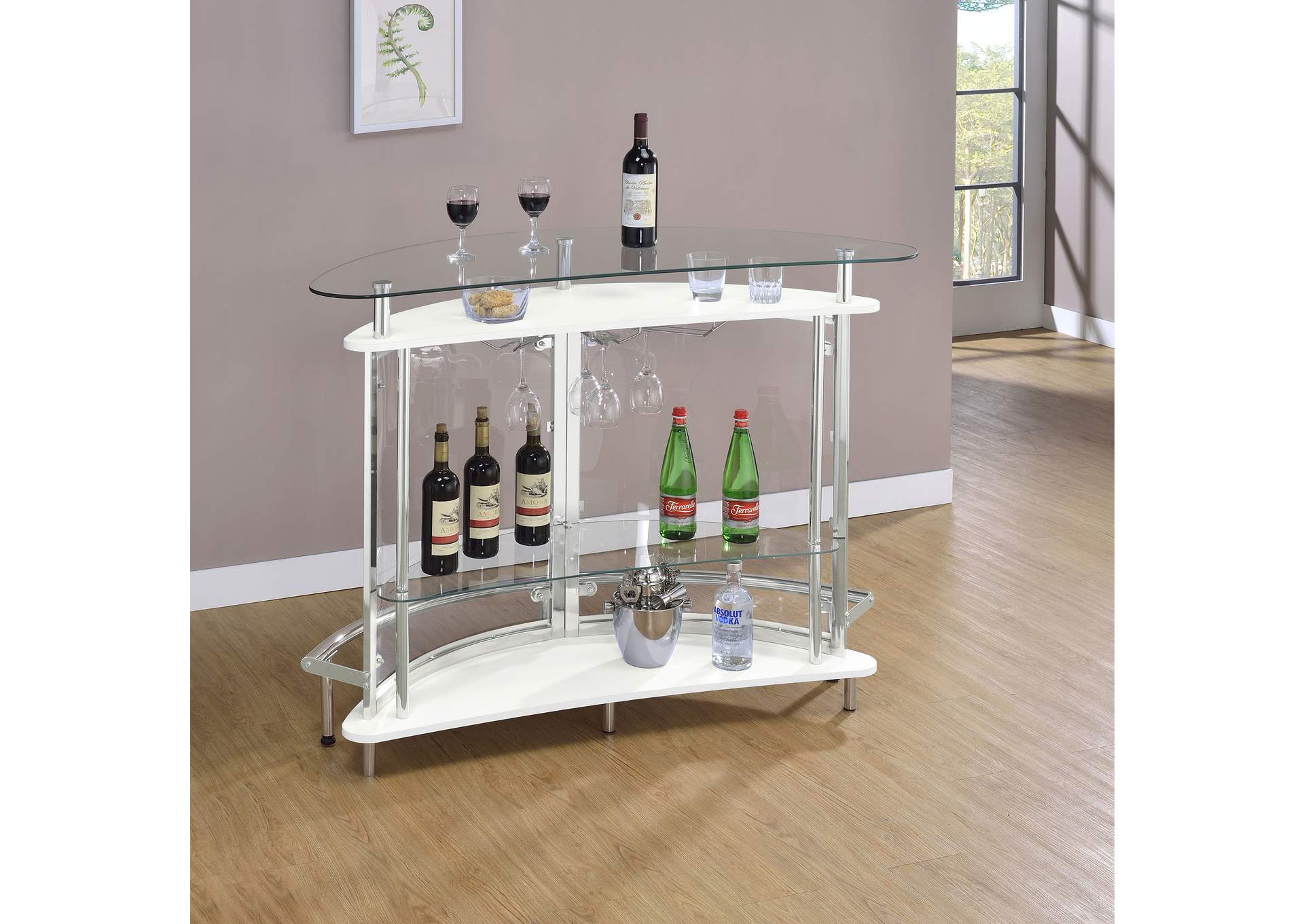 Amarillo 2-tier Bar Unit White and Chrome,Coaster Furniture