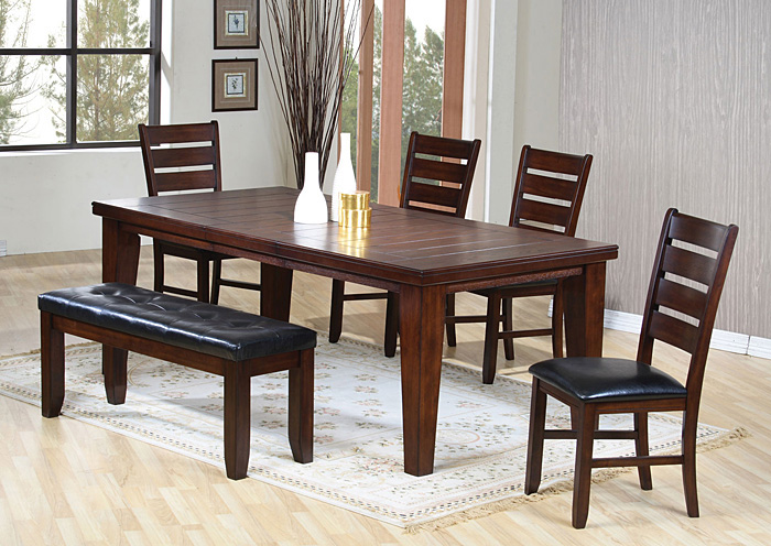 Dining Table w/ 4 Black & Oak Side Chairs & Bench,ABF Coaster Furniture