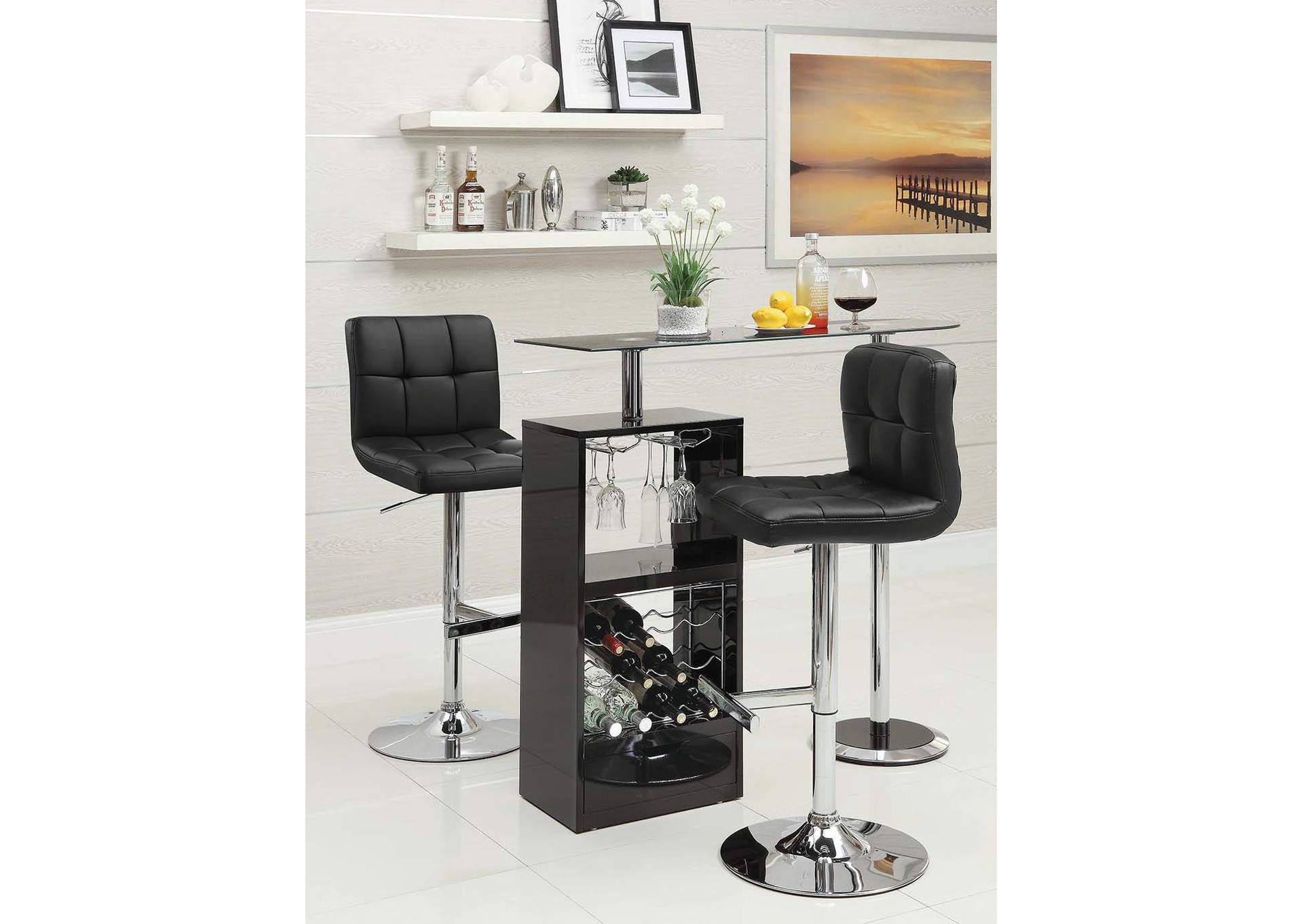 Black & Chrome 29in Height Stool (Set of 2),ABF Coaster Furniture