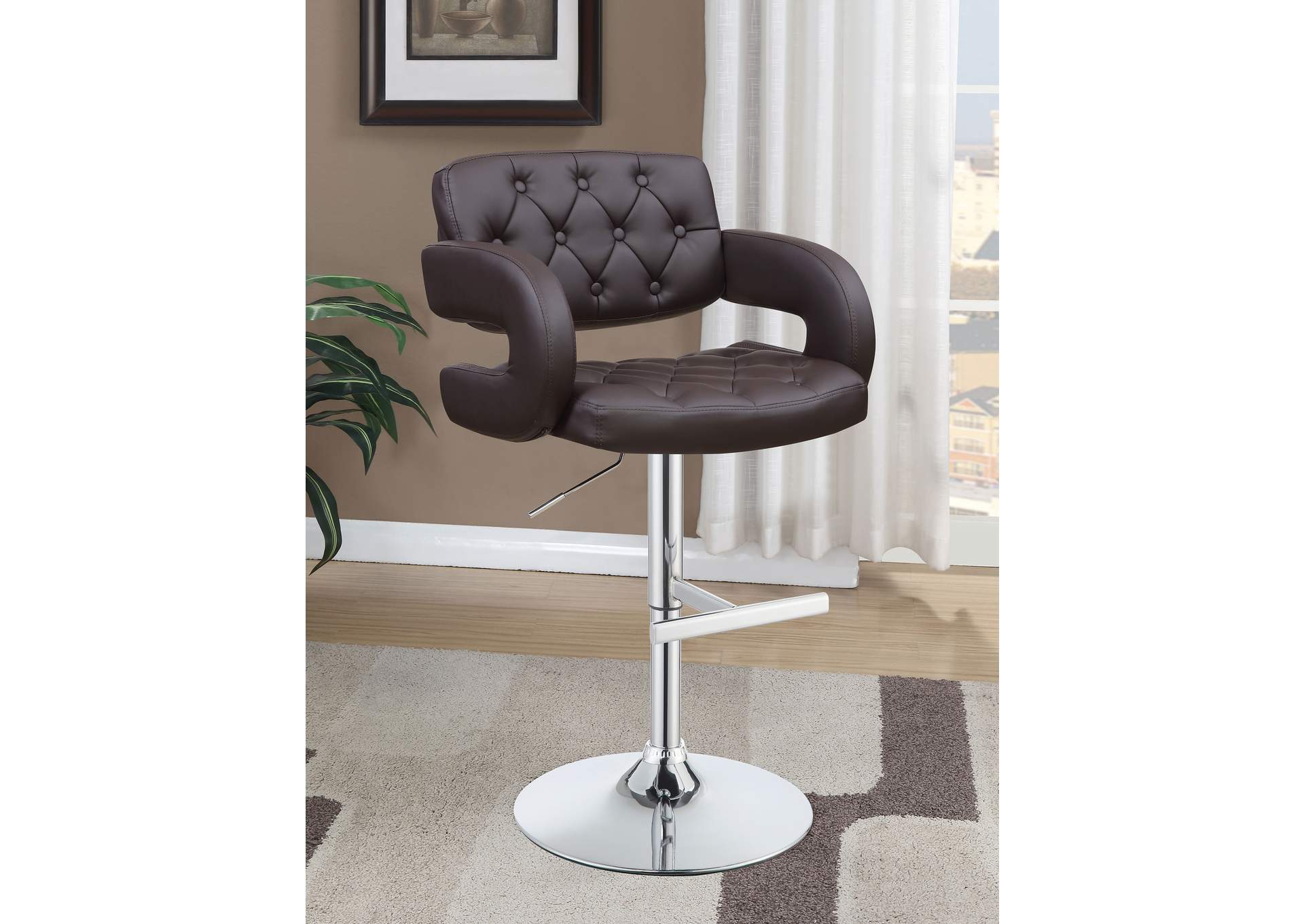 Brandi 29" Adjustable Height Bar Stool Chrome and Brown,Coaster Furniture